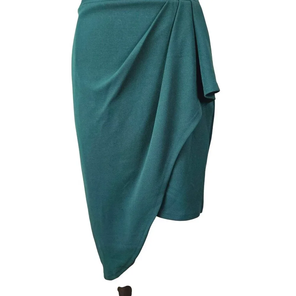 Womens Elegant Asymmetrical Dark Green One-Shoulder Ruffle Dress Size Small Sexy